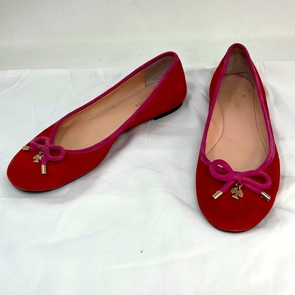 kate spade Shoes - Kate Spade Sz 7 Coral Pink Suede Ballet Slippers Flats Slip on Shoes